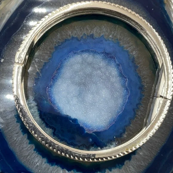 Elegant 7 1/2” Silver Magnetic Hinged Bangle Bracelet - Picture 2 of 6